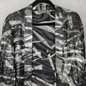 Chico's Sheer Kimono Abstract Print Metallic Silver Black Gray Size 0/1
